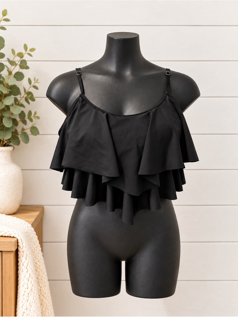 SHEIN Black Ruffle Tankini Top 2x